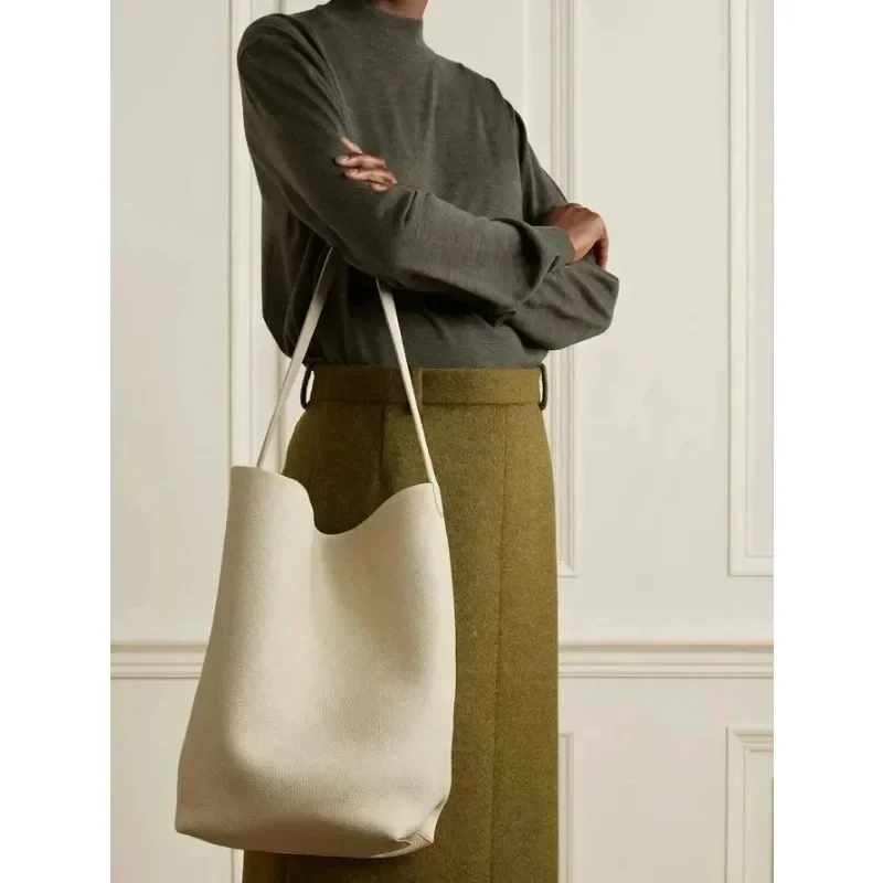 Sac à main en cuir de vachette souple pour femme, L Eather, grande capacité, sac E27, sac à main de plage, trousse de maquillage, rangement,