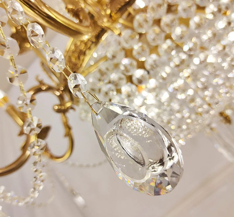 ثريا كريستال فرنسية مصنوعة بالكامل من النحاس على الطراز الأوروبي لغرفة المعيشة وغرفة الطعام