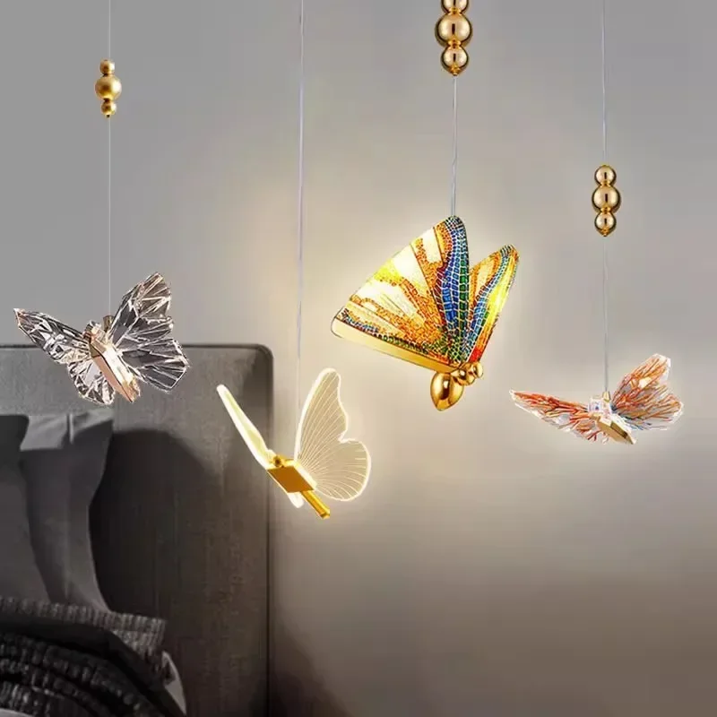 

Colorful Butterfly Chandeliers LED Children's Room Lamps Nordic Creative Living Nursery Boy Girl Bedroom Bedside Chandelier
