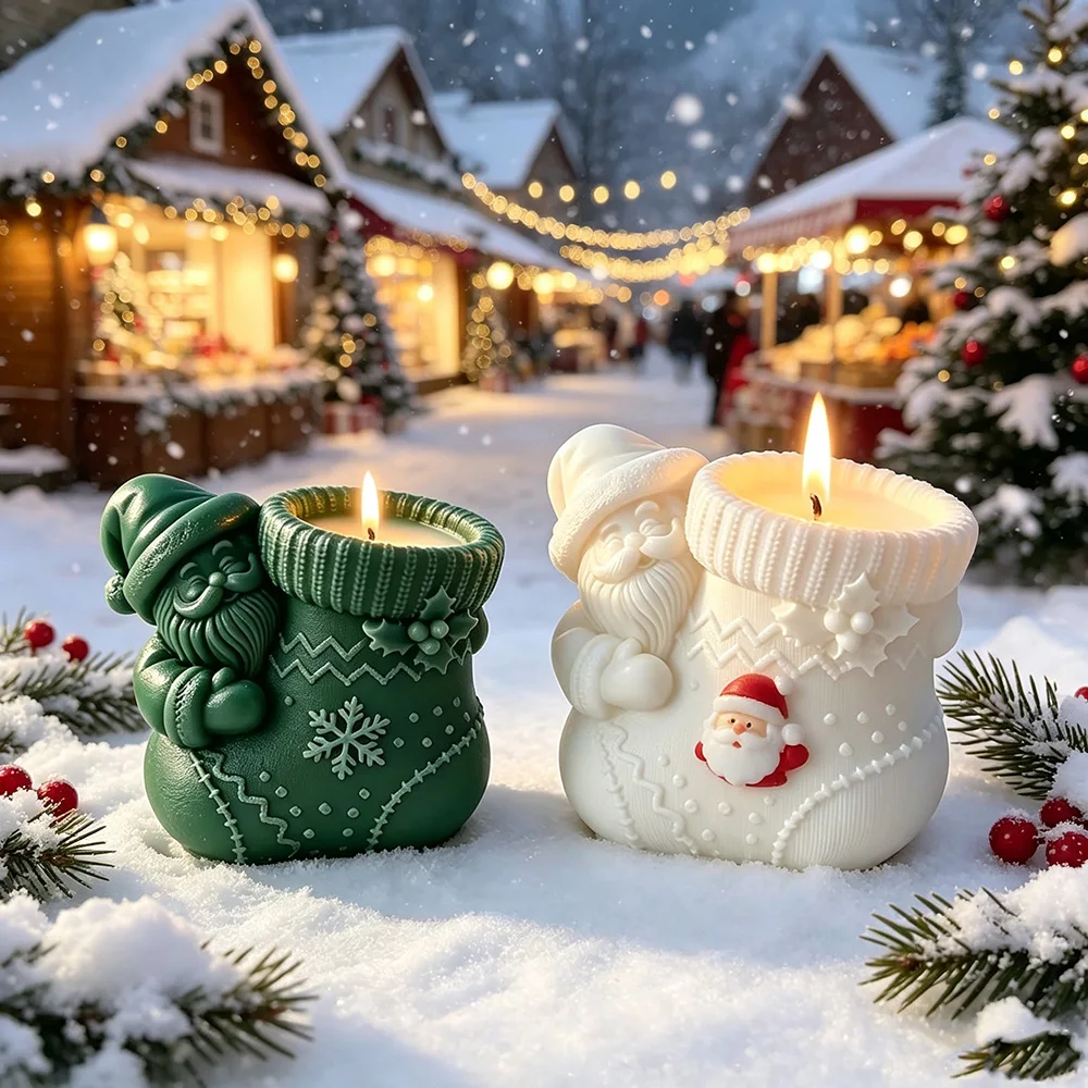 Santa Sock Silicone Candle Mold - DIY Scented Candle, Plaster Vase Pen Holder, Christmas Gift Making Kit