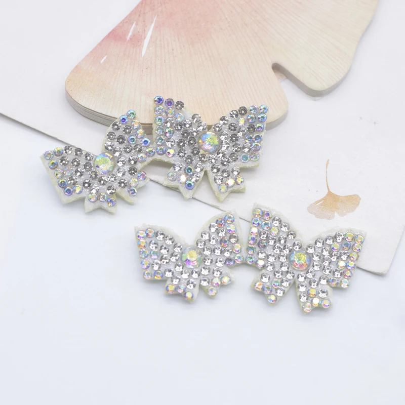 12Pcs 50*24mm Padded Double Butterfly Rhinestone Scrapbooking for Clothing Patches DIY Headwear Hair Clips Bow Decor Appliques