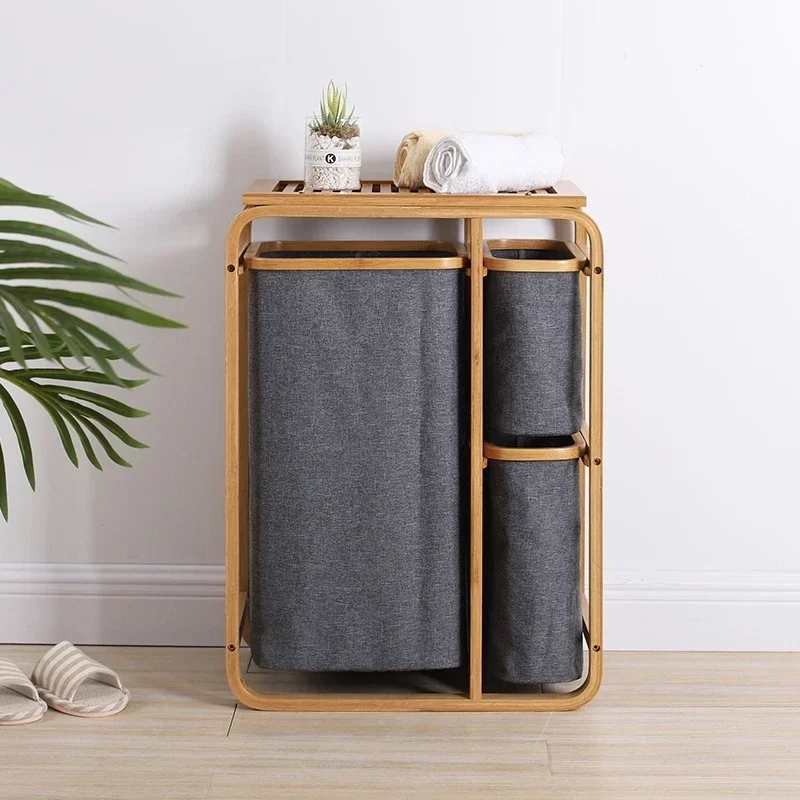 Ins Nordic Foldable Laundry Basket Bamboo Classification Organizer Basket Bathroom Storage Rack Dirty Clothes Basket Household