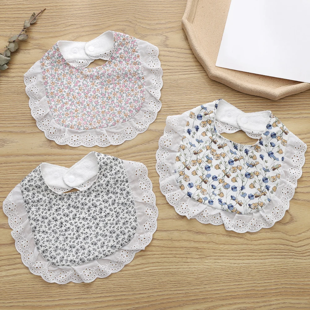 Flower Print Embroidery Baby Bibs Headbands Bow Tie Bandana Lace Embroidery Toddler Saliva Towel Feeding Burp Cloth