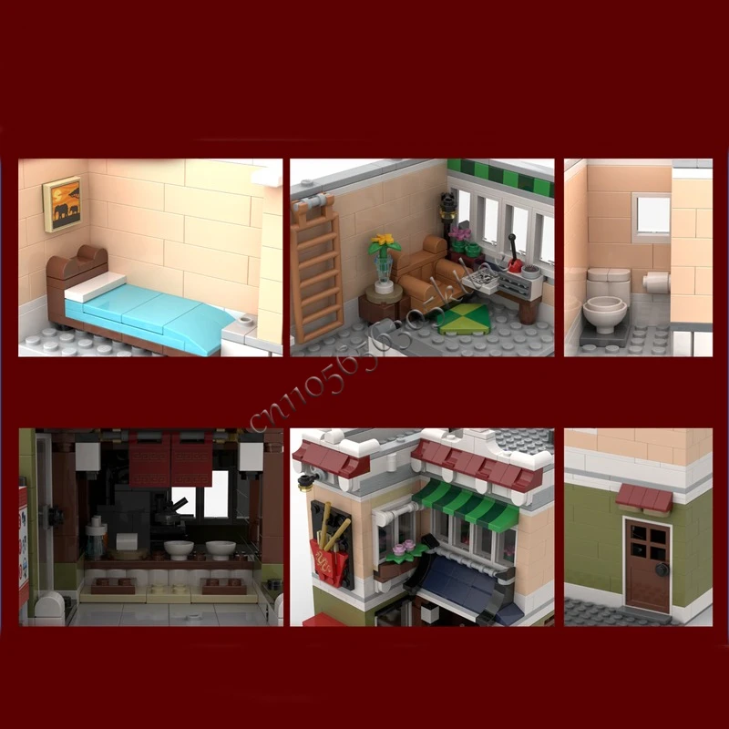 922 pçs moc modular cidade vista de rua construir macarrão loja modelo bloco kit diy puzzle montagem brinquedos para crianças presente festival