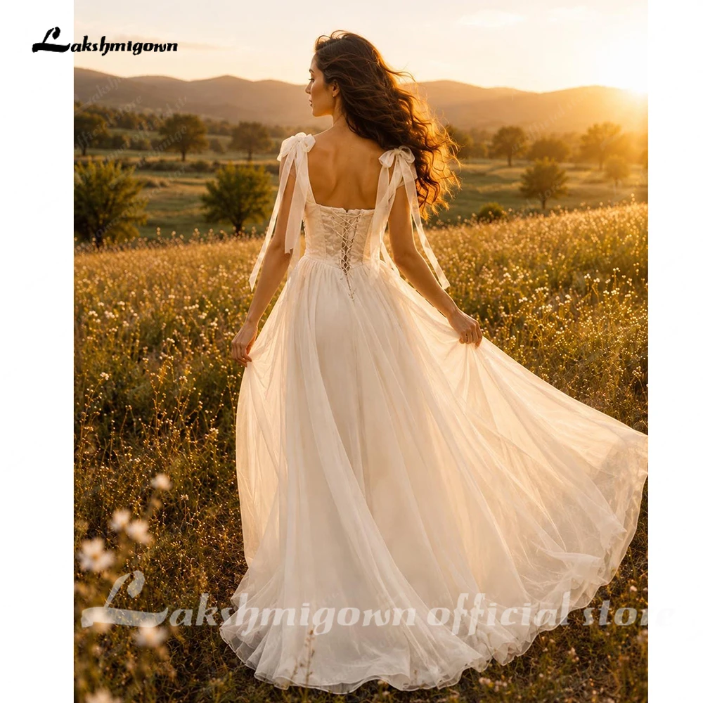 Lakshmigown Satin-Organza-Hochzeitskleider Günstige Tüll-Schleifen-Träger-Brautkleider Robe De Mariee Schnürung am Rücken Maßanfertigung – Detail 8