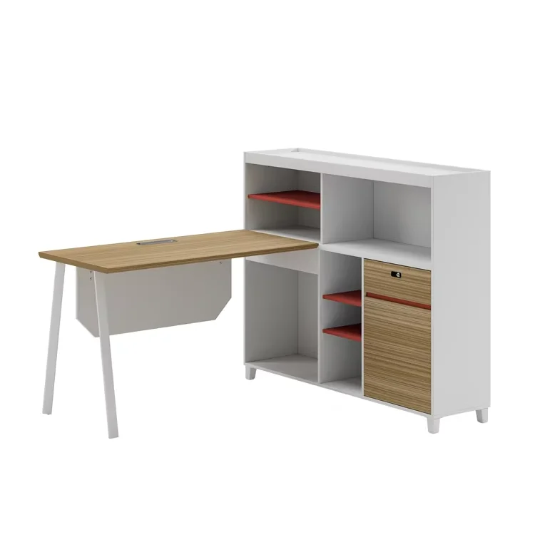 

Customized Modular Partition Single Pedstal L Shaped Office Desk with Drawers Bookshelf