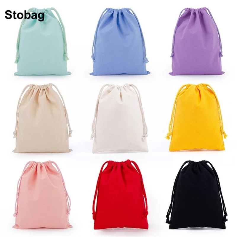 StoBag 5pcs Colorful Cotton Drawstring Bags Canvas Cloth Small Jewelry Gift Storage Packaging Portable Pocket Organizer Pouches