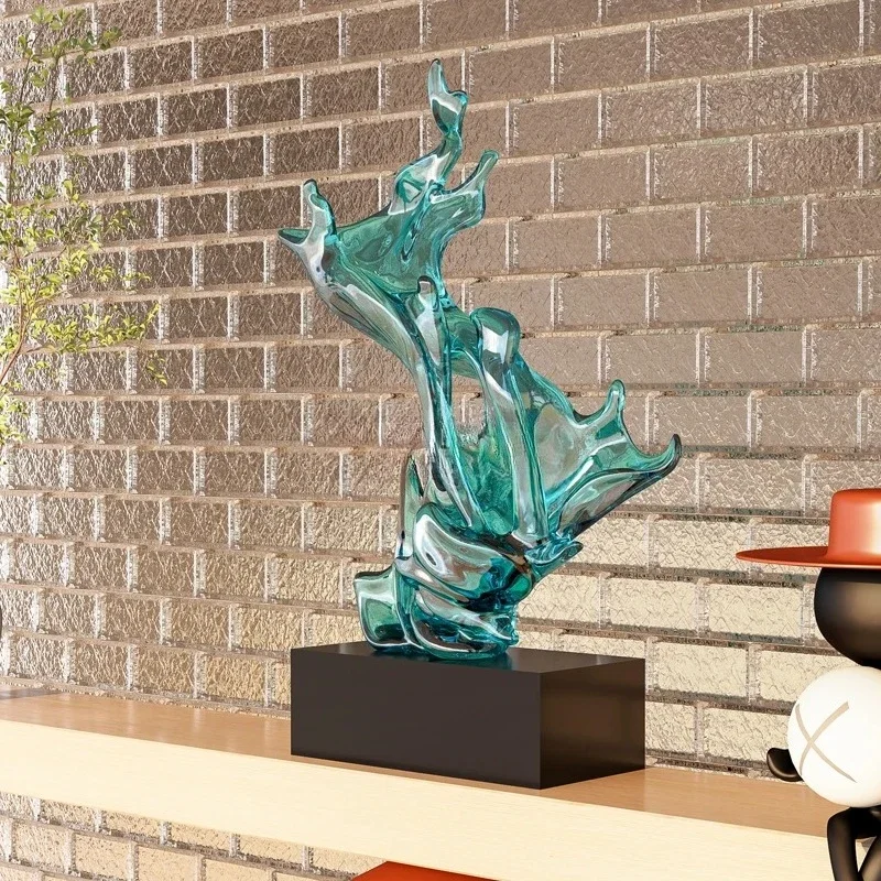 A  High-end transparent wave art sculpture, modern light luxury entrance, high-end ornament