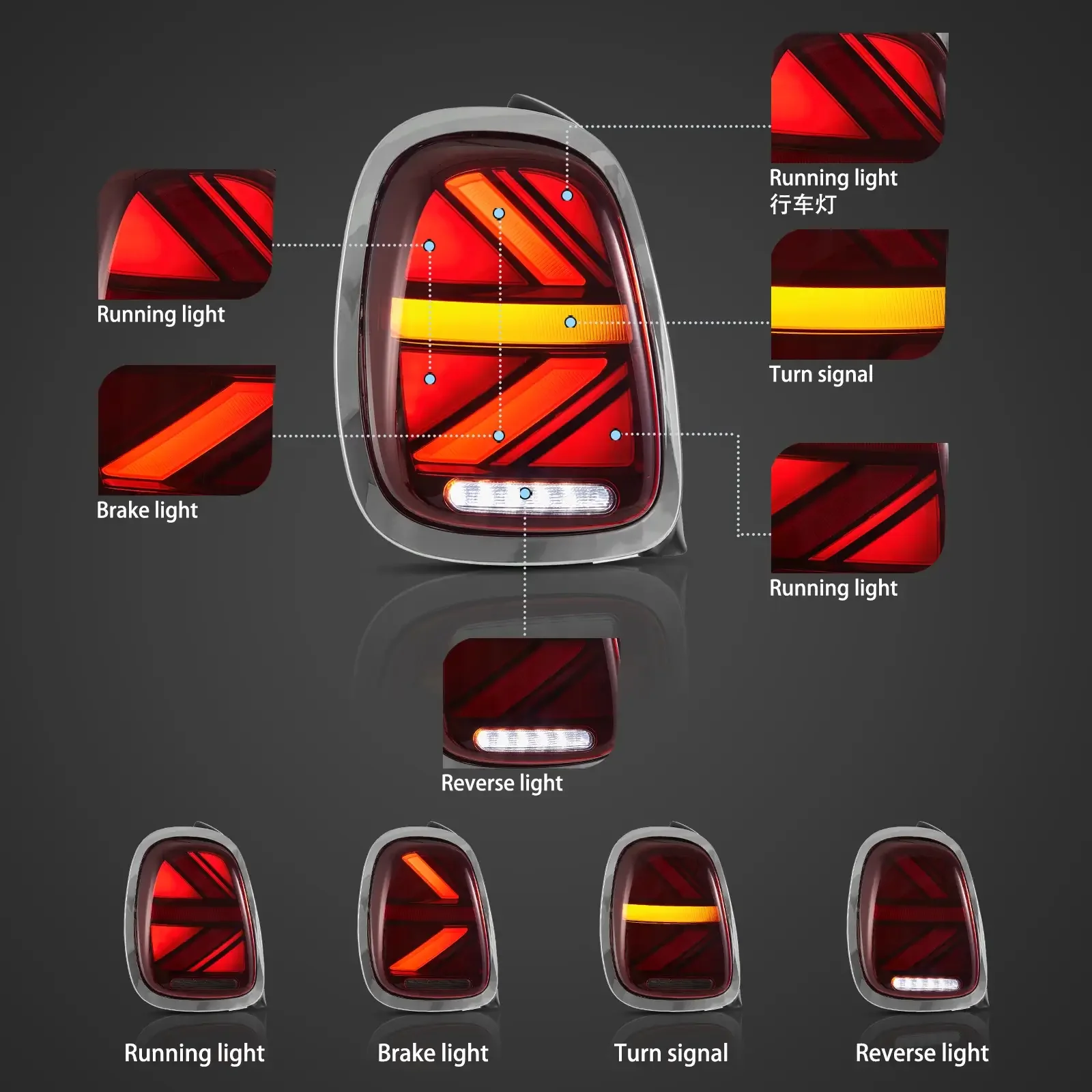 Suitable for BMW Mini Cooper Countryman R60 First Generation LED Tail Light Assembly Fit 2010-2016, Dynamic Startup Animation