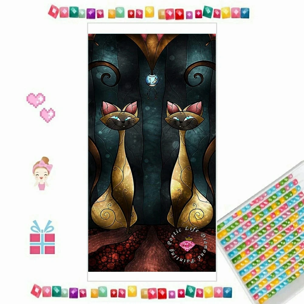 

Two Abstract Siamese Cat DIY Diamond Painting Fantasy Animal Cross Stitch Cartoon Strange Dark Rhinestones Embroidery Home Decor