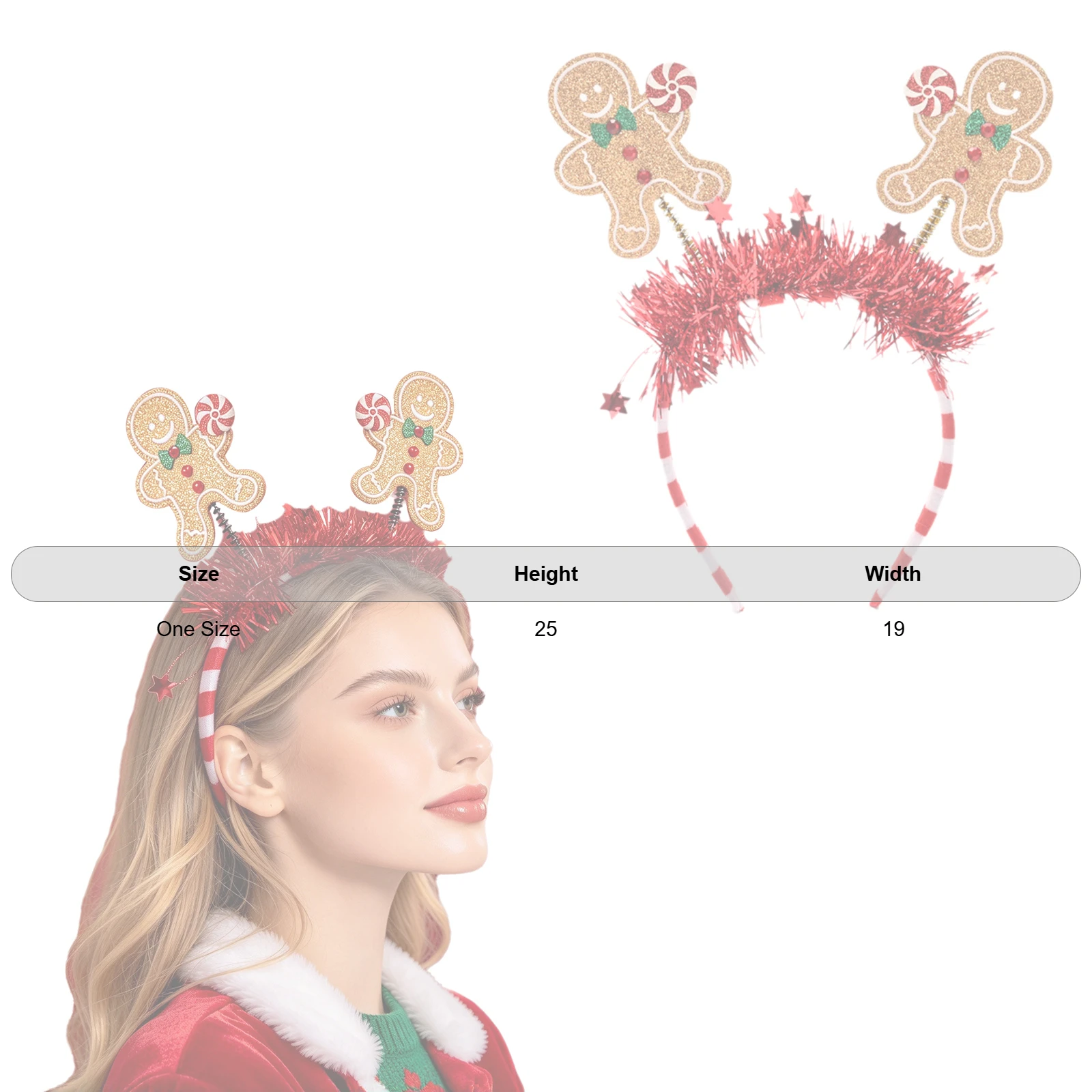 Christmas Headwear Spring-loaded Gingerbread Man Tinsel Star Decor Headband Striped Hair Hoop for Party Decoration 6
