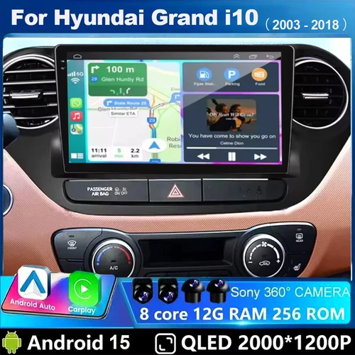 Radio de coche de 9 ""para Hyundai Grand i10 i 10 2013 2014 2015 2016 2017 2018 Android 15 Carplay Auto Multimidia reproductor de vídeo unidad principal