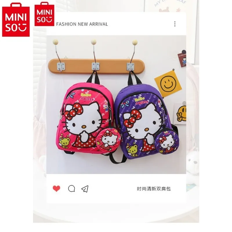 MINISO Trendy New Cartoon Hello Kitty Printed Lightweight and Comfortable Shoulder Strap Student Fashion Backpack