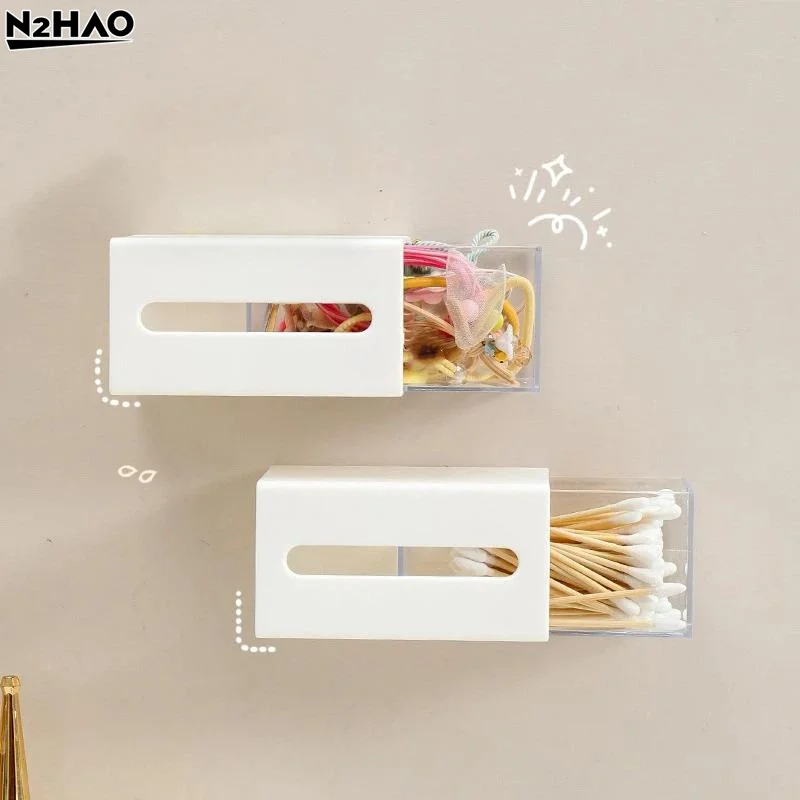 1PCS Plastic Drawer Style Punch Free Bidirectional Storage Box For Makeup Remover Cotton Hair Clips And Cotton Swab Storage
