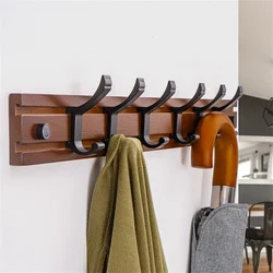Bamboo Wall Mounted Coat Rack with Removable Hooks Bathroom Door Clothes Hangers Hallway Hat Key Storage Holder Furniture Hanger