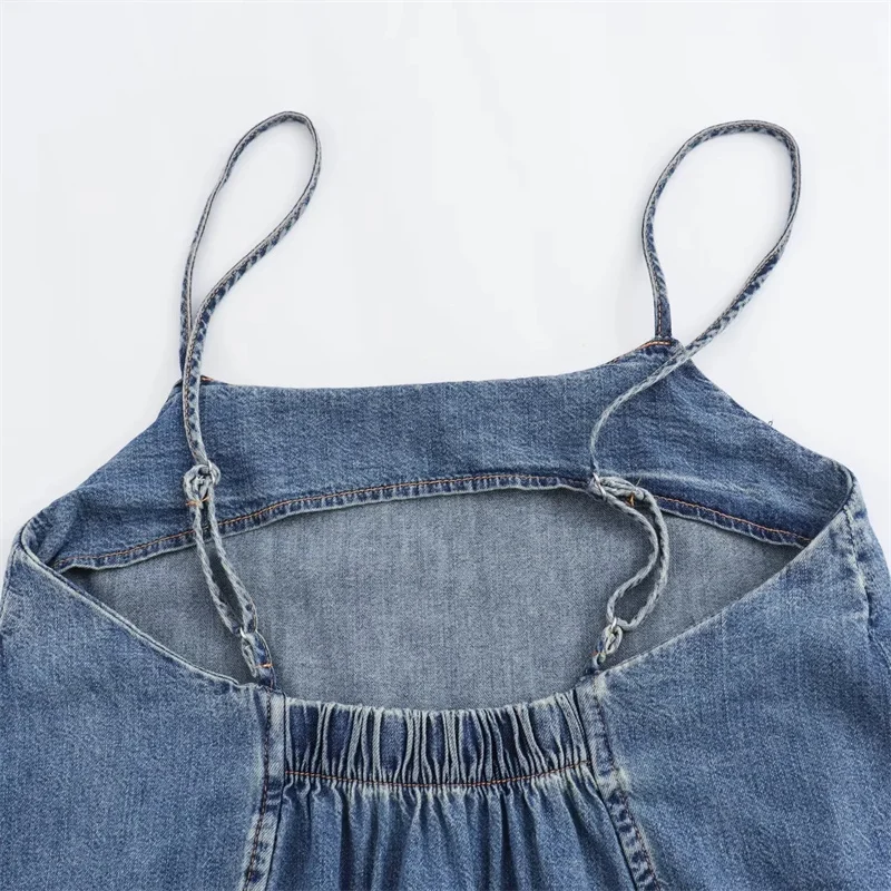 TRAF Blue Slip Denim Dress donna Jean Backless abito lungo donna senza maniche Midi abiti estivi 2024 abiti Casual larghi per le vacanze