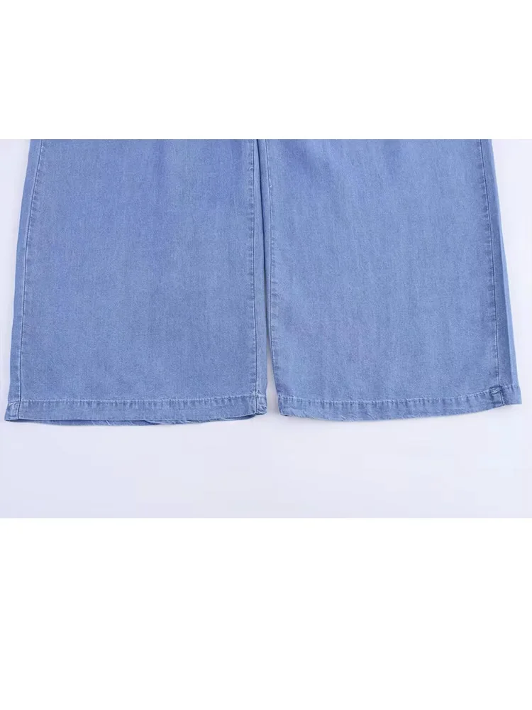 HH-Conjunto de pantalones de otoño para mujer, camisas con decoración de lazo y cuello vuelto de manga corta con un solo pecho + pantalones de pierna ancha con cintura elástica