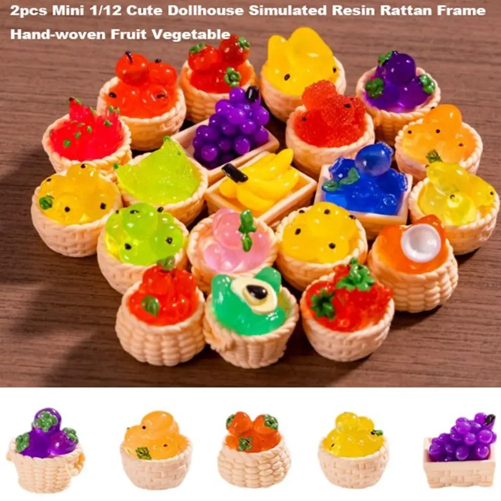 

2pcs Mini 1/12 Dollhouse Rattan Frame Cute Resin Fruit Vegetable Food Storage Basket Hand-woven 10 Styles