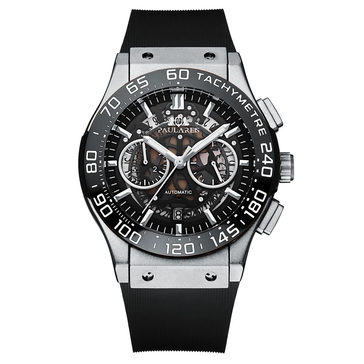 

Роскошные автоматические часы-хронограф с синим люминесцентным циферблатом, керамическим безелем, розовым золотом, титаном и каучуковым ремешком, мужские, кварцевые, 45 мм