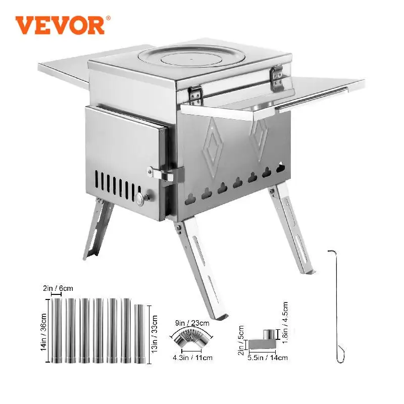 

VEVOR Tent Wood Stove 304 Stainless Steel W/Folding Pipe Wood Stove Multipurpose Camping Tent Heating Stove Outdoor Survival