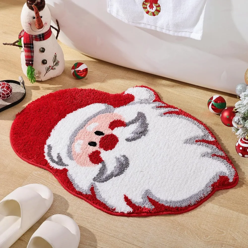 Cute Non-slip Christmas Bath Rug Christmas Decor Cartoon Velvet Rug Absorbs Moisture Bathroom Rug Home