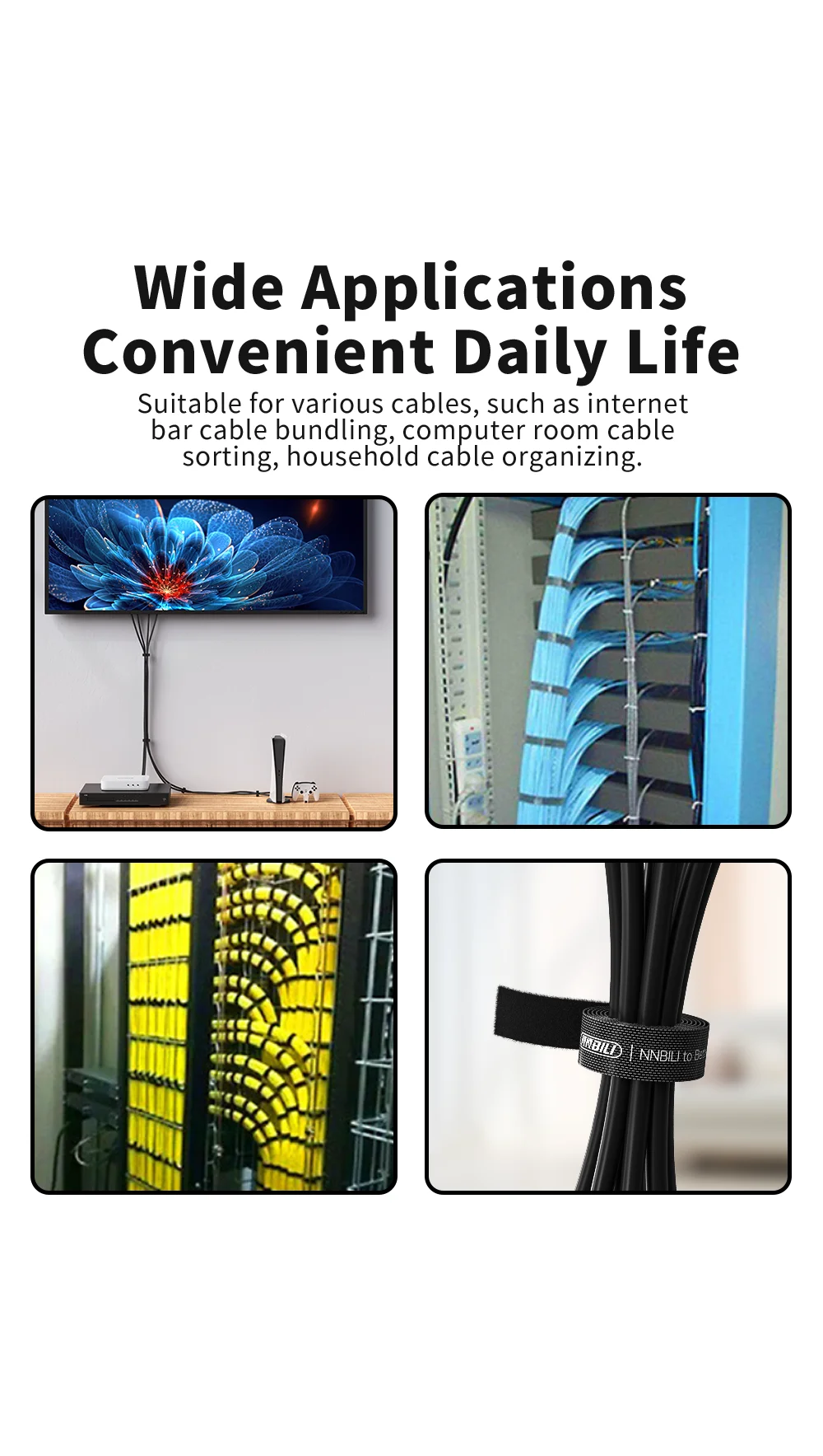 NNBILI Data Cable Management Strap Reusable Detachable Can Be Cut Freely Multifunctional Strap Fixed Storage Accessories