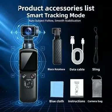 Handheld Pocket Digital Camera Rotatable Gimbal AI Object Tracking HD Vlog Camcorder with Accessories for Selfie Travel