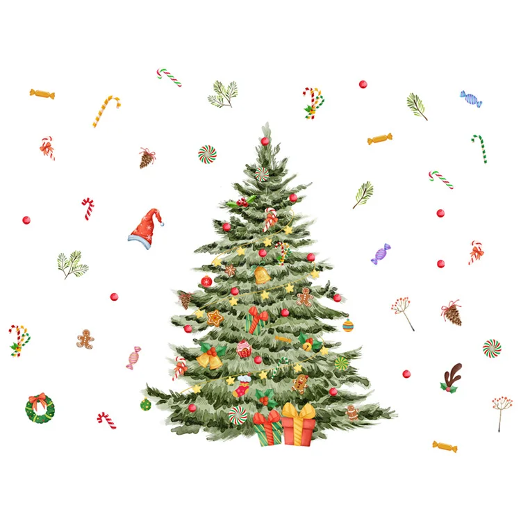 Weihnachtsbaum Geschenk Wandaufkleber Festival Wohnzimmer Hintergrund Dekor Tapete Neujahr Heimdekoration Selbstklebende Aufkleber – Detail 7