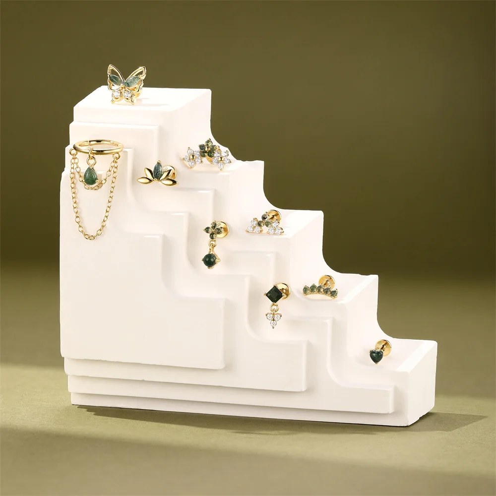 مساعد 1 قطعة بلاتا 100% 925 فضة لطيف Y2k الأخضر العقيق وأقراط اليدوية كوريا ترصيع الأذن للنساء مجوهرات Pendientes