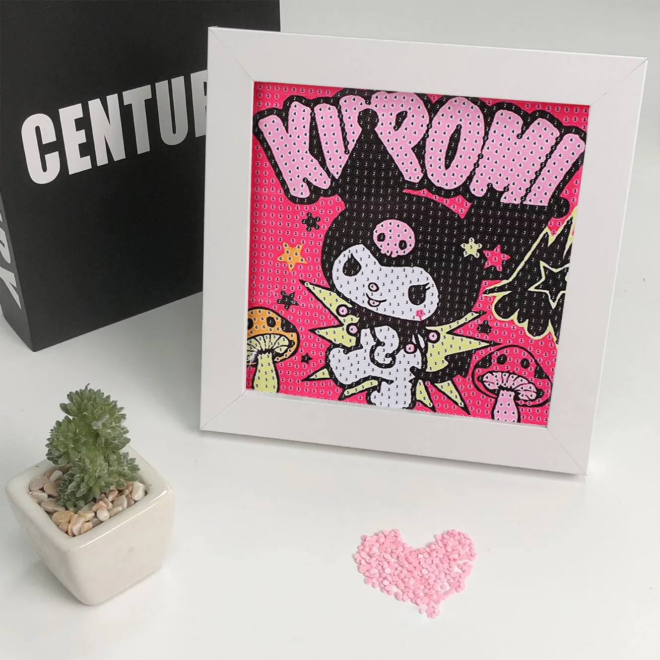 

Sanrio Cute Cartoon Crystal Diamond Decorative Painting Handmade DIY Paste Painting Kawaii Kuromi Cross Embroidery Kit withFrame