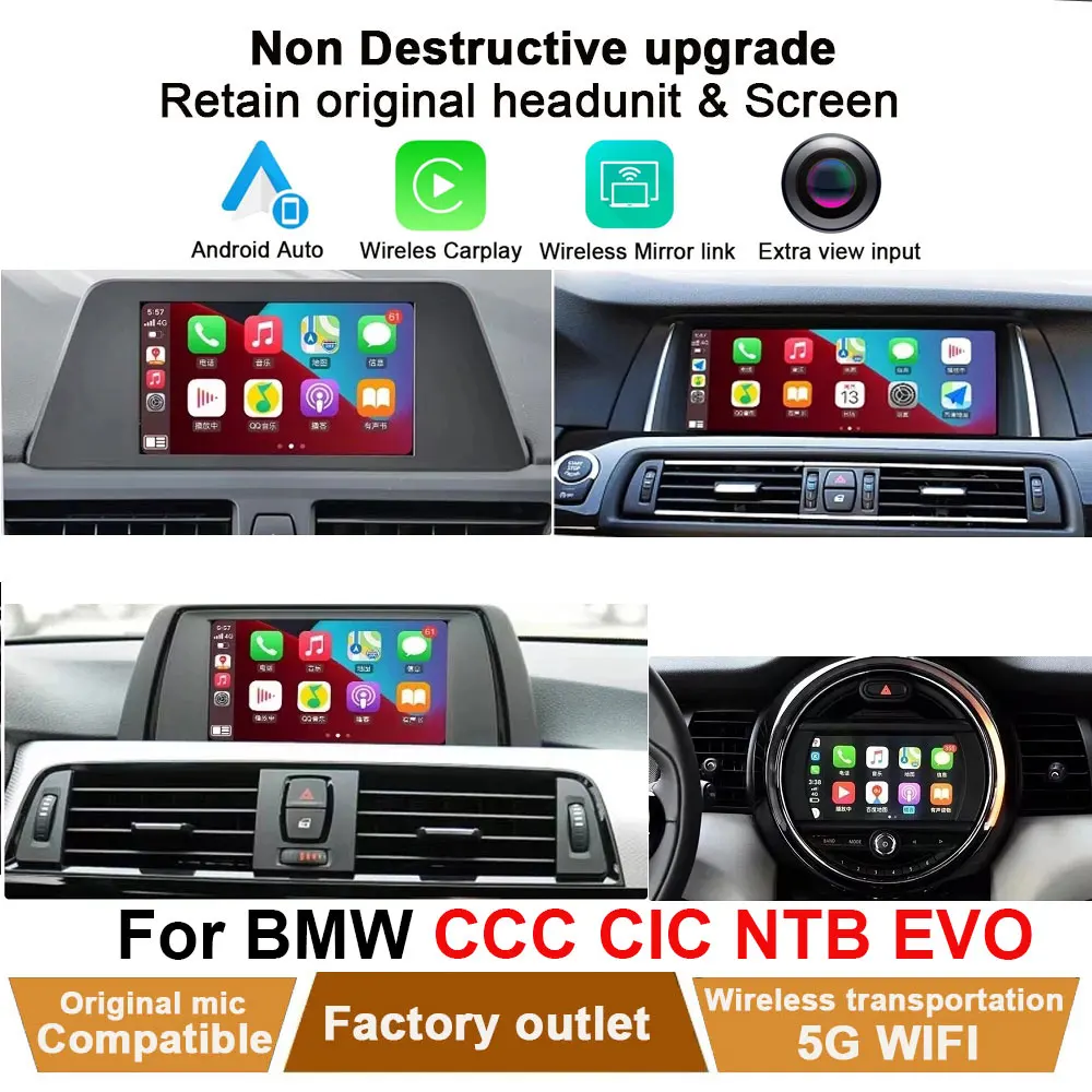 

Беспроводная автомобильная система Carplay Android для BMW F30 F31 F20 F21 F10 F01 X5 E70 X6 E71 X3 F25 F48 E84 MINI NBT EVO с зеркальным соединением USB