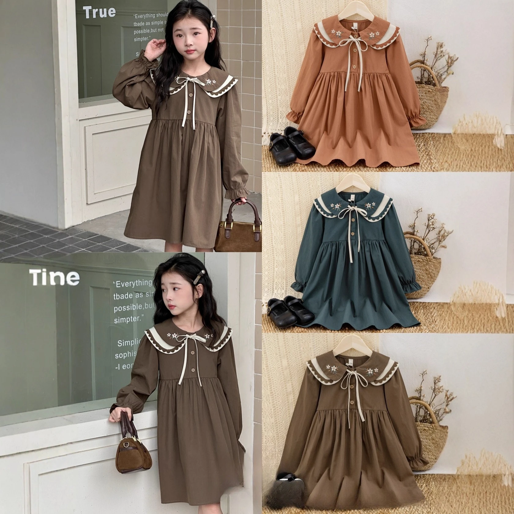 

Kids dresses for Girls clothes 2025 Autumn Korean Version Foreign Style Lace Dress