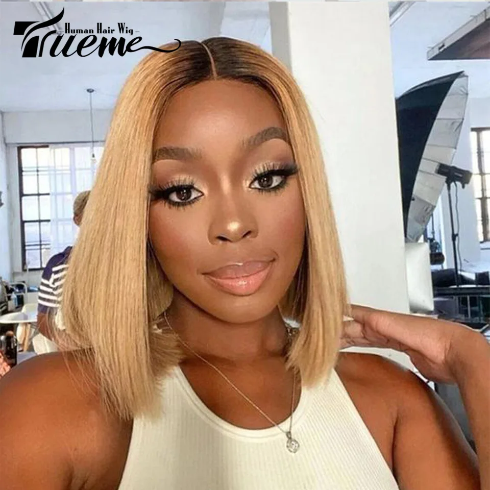 

Trueme Honey Blonde Short Straight Bob Wig Lace Front Human Hair Wigs For Women Ombre Red Pre Plucked Brazilian Bob Lace Wigs