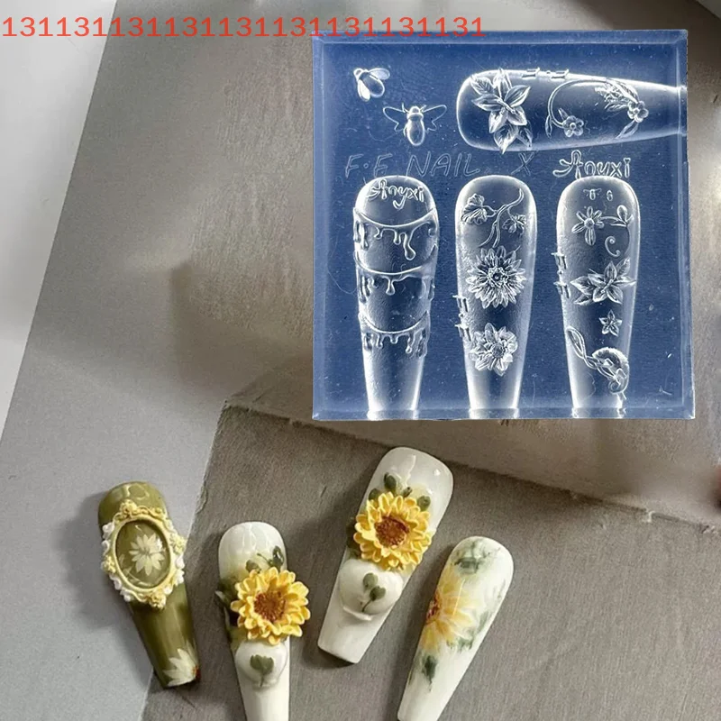 Ombrello con fiori Stampo per nail art Rilievo in silicone Salone per unghie Strumento per manicure in stile francese Accessori per la decorazione delle unghie fai da te