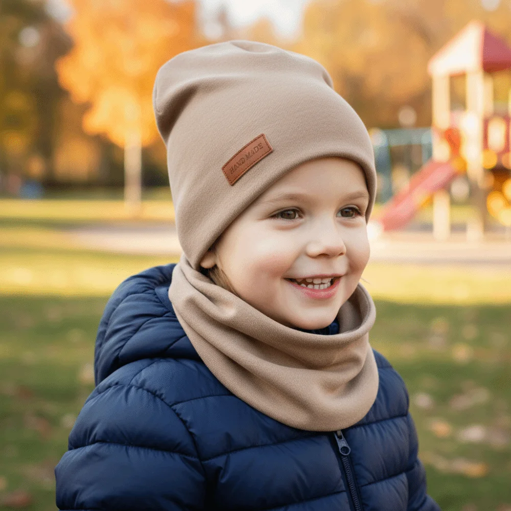 

2Pcs/Lot Winter Faux Cashmere Turban Hat Scarf Set Double Layers Leather Stick Bonnets Soft Warm Newborn Caps Wear