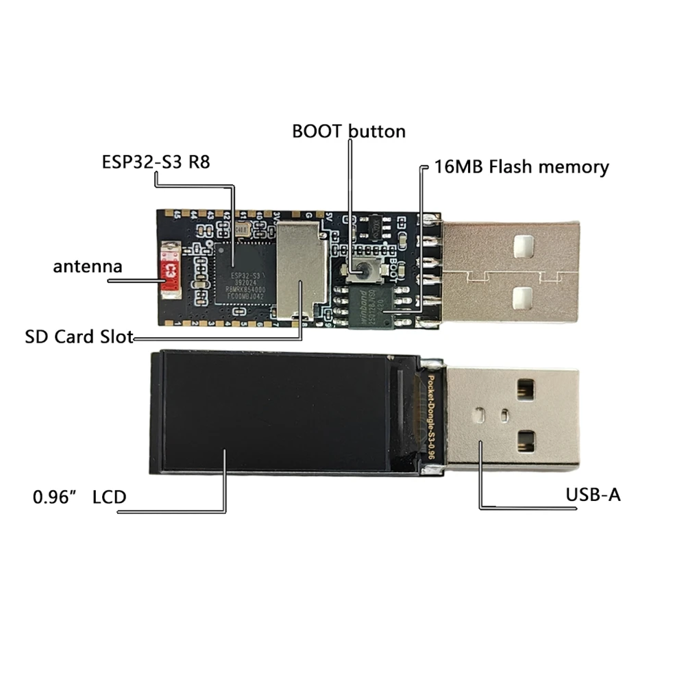 FFYY-ESP32 S3 Dongle 0.96Inch LCD Display Screen Development Board 8MB PSRAM Development Board