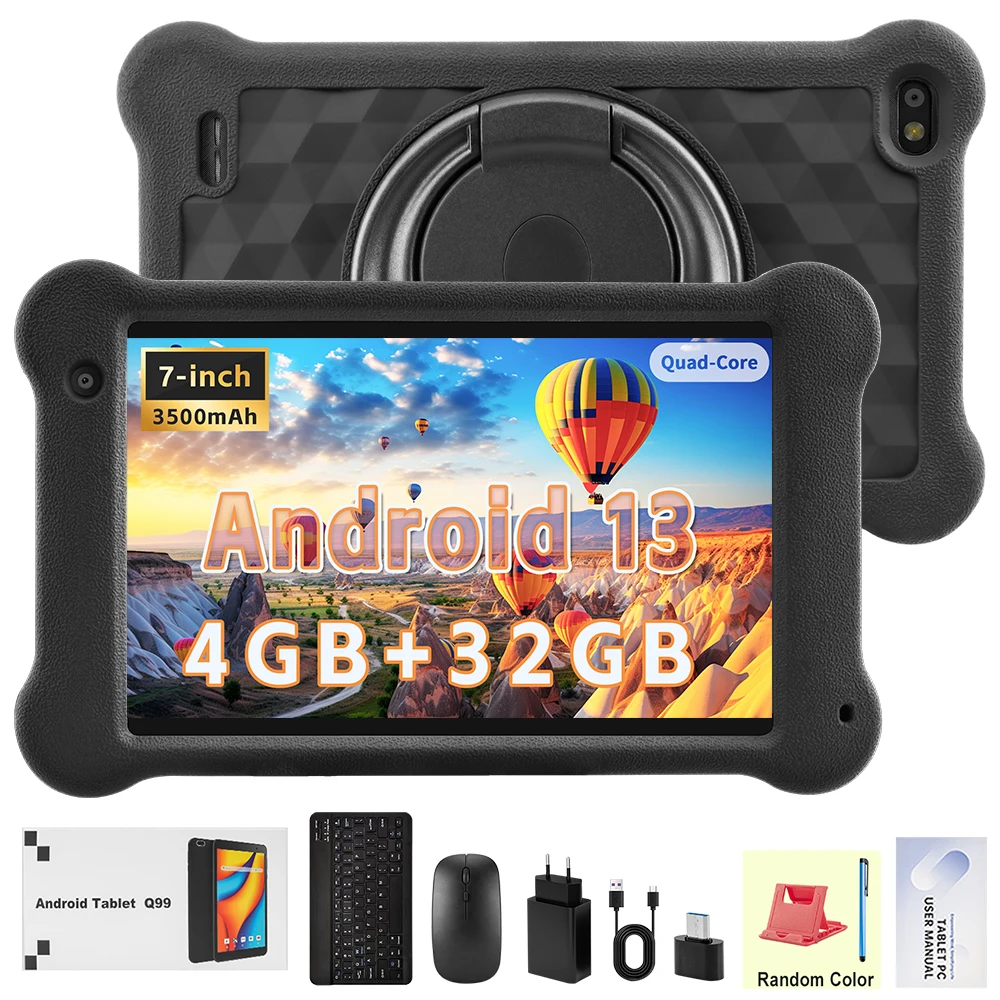 ANRY Tablet Android 13 da 7 pollici 4 GB RAM 32 GB ROM 3500 Mah 1024x600 Schermo IPS Quad-core 5G WiFi Tavolette Bluetooth con custodia in EVA