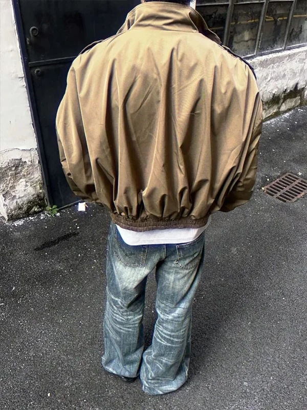 

Ретро американский хаки ор Jaet свободного покроя повседневная рабочая одежда с воротником-стойкой для мужчин и женщин весна осень заводская одежда