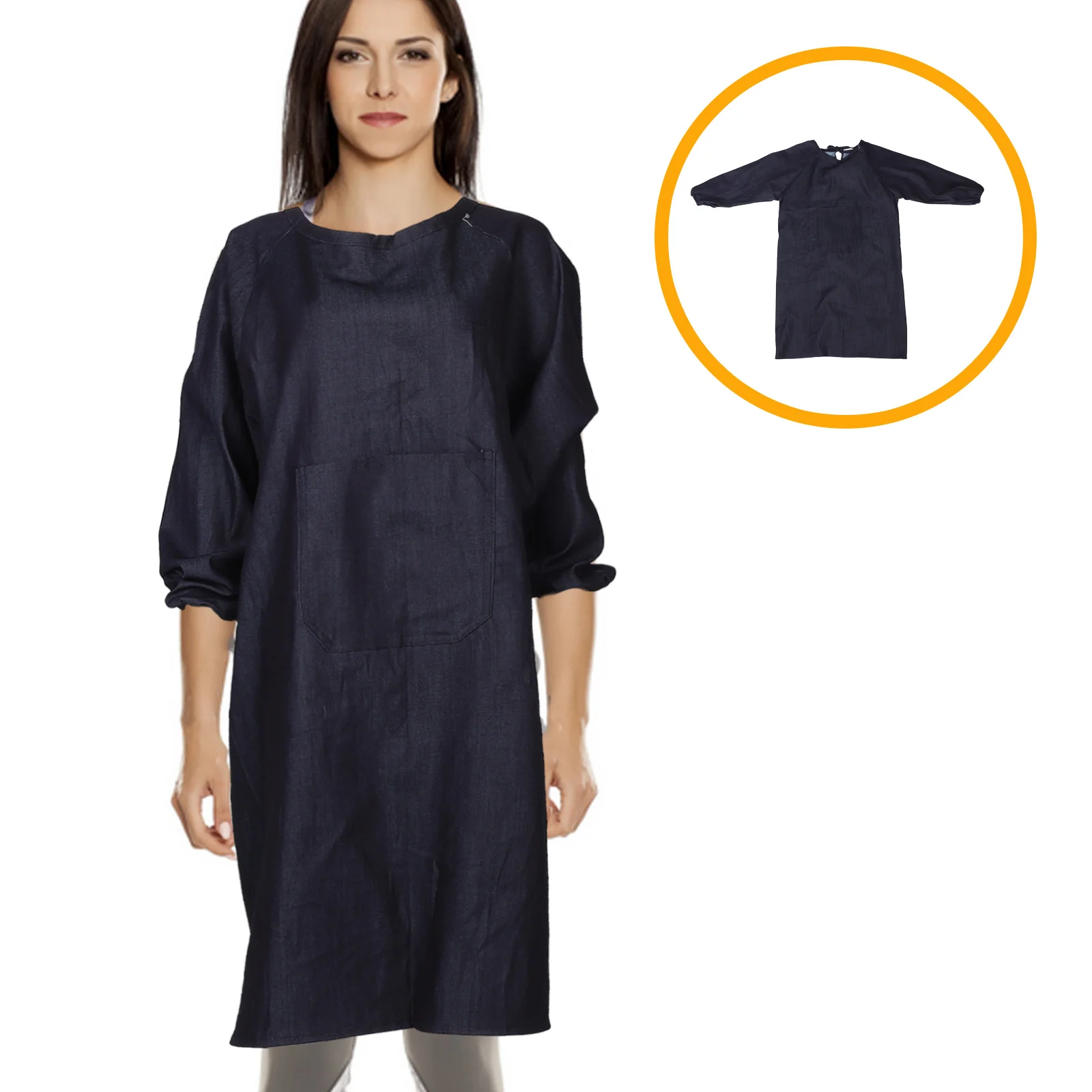 

Сверхмощный устойчивый к пятнам фартук для спецодежды с длинными рукавами и карманами для кухни, приготовления пищи, парикмахерской, салона, искусства, с несколькими карманами