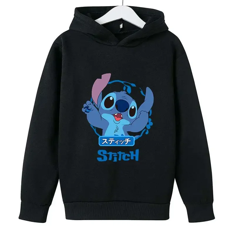 Sudaderas con capucha de dibujos animados de Disney Stitch para niños y niñas, sudadera de algodón para niños, Tops para bebés, jerséis para niños,