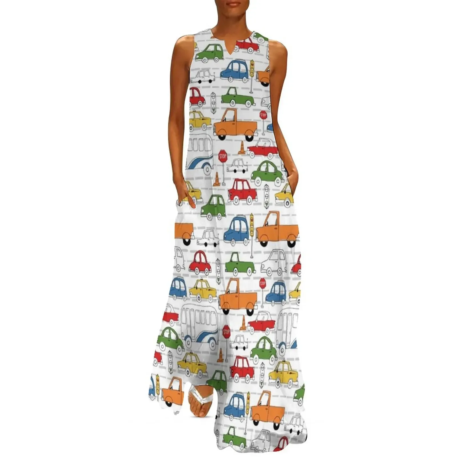 

Cars and Truck Traffic Patterns Long Dress dresses for official occasions clothes loose women's dress Dress