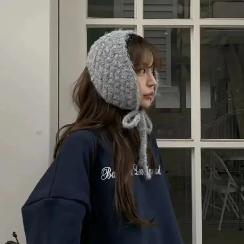 

Вязаная шапка из искусственной шерсти, теплая шапка с ремешком для защиты ушей, наушники Ins Wind, однотонный узор с ананасом, универсальная осенне-зимняя шапка