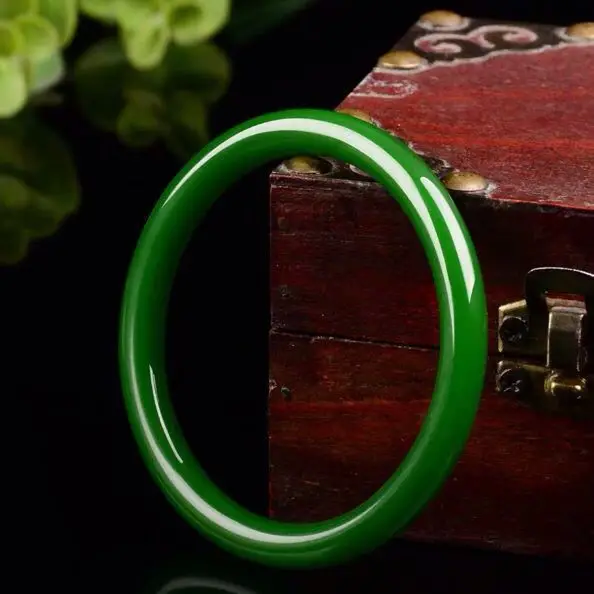 

2026 New Natural Stone Spinach Green Thin Round Bar Classic Fashion Versatile Bracelet for women