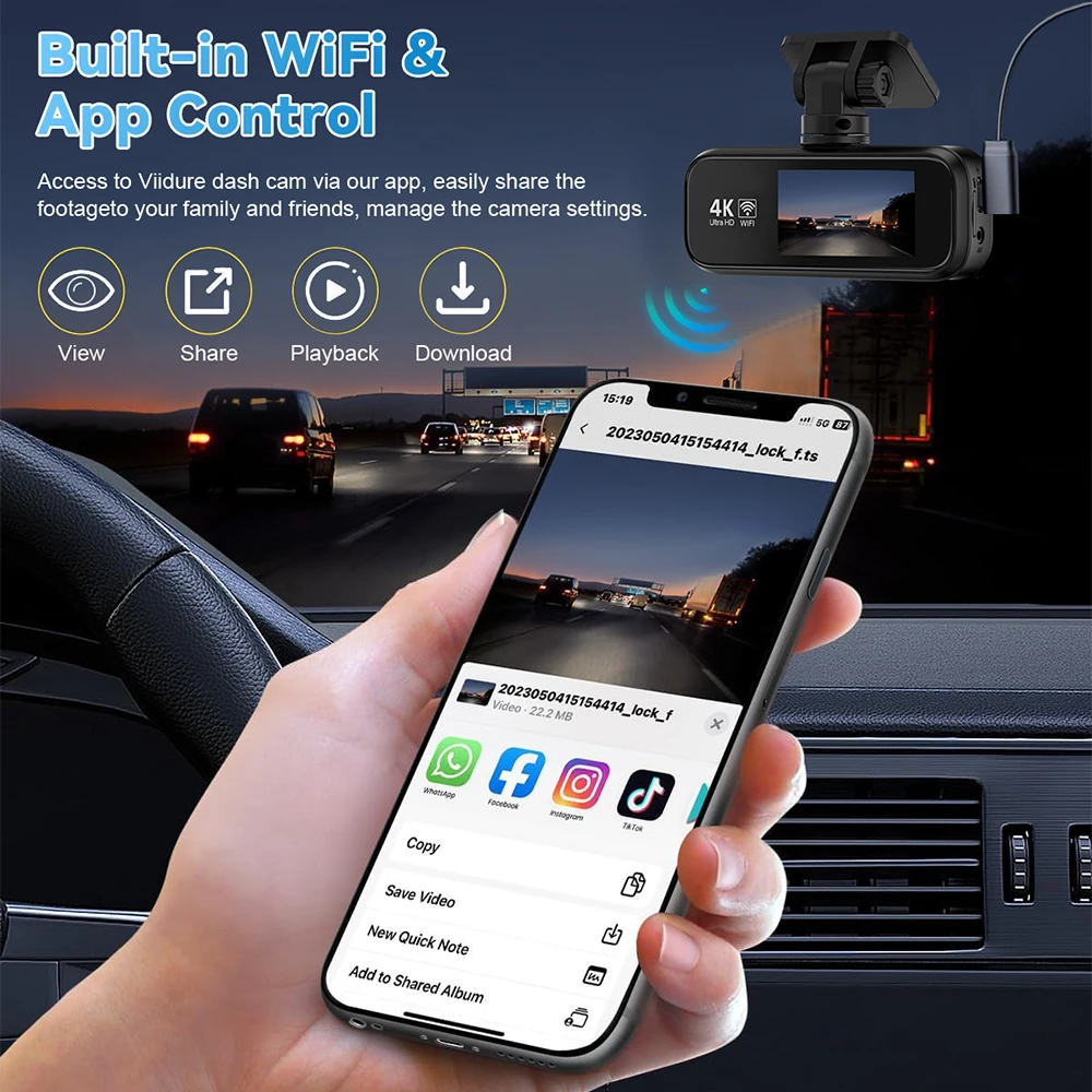 WiFi Dash Cam 4K UHD Recording Car Camera DVR Night Vision Video Recorder Black Box Support Dual Lens GPS 24H Parking - Image 4