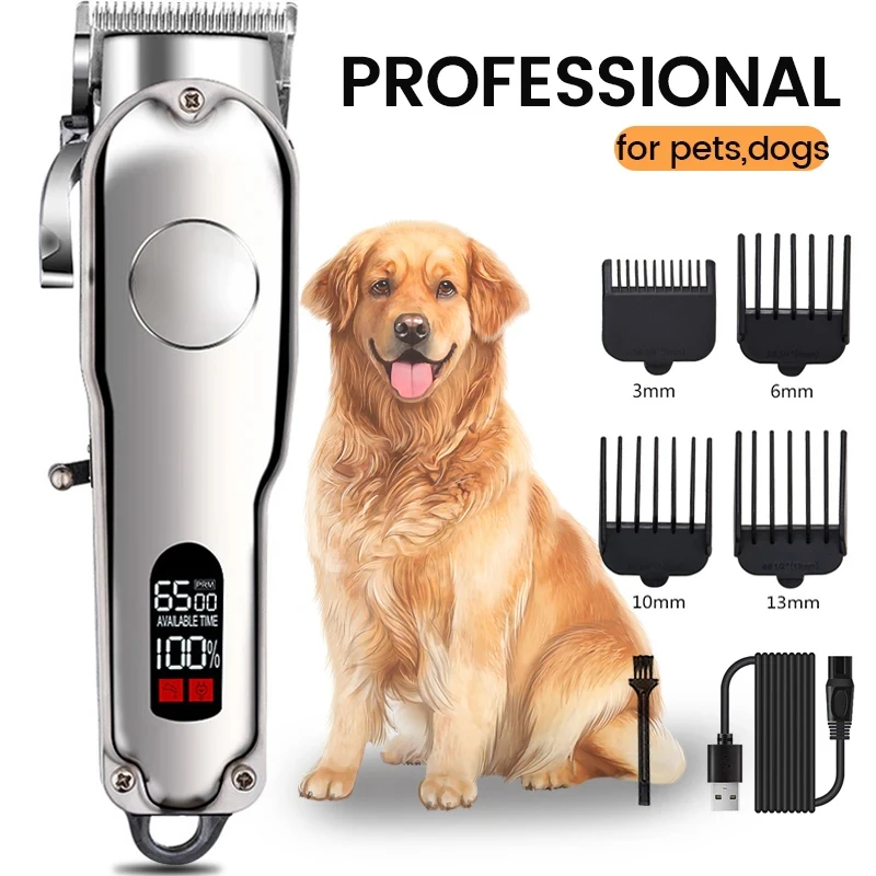 Professional Dog Hair Clipper All Metal Rechargeable Pet Trimmer Cat Shaver Cutting Machine Puppy Grooming Haircut Low Noice Pet