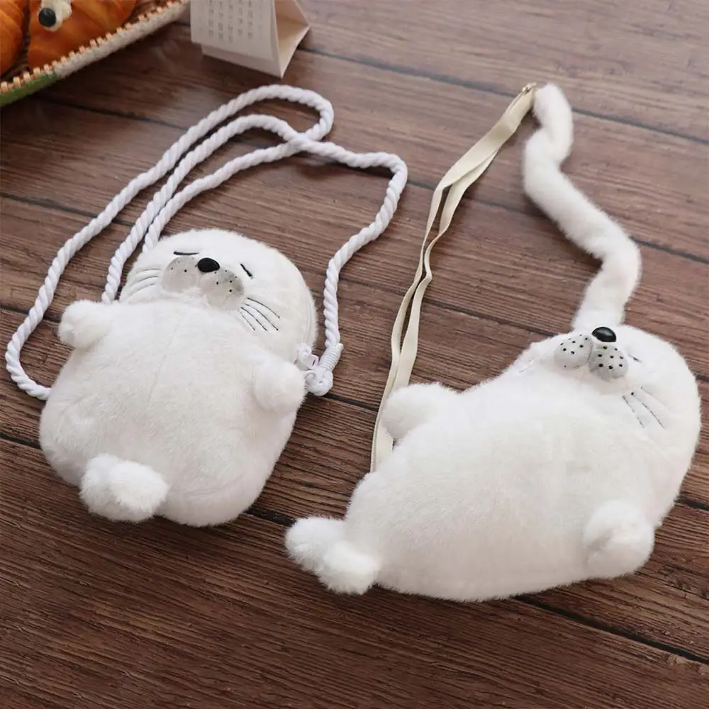 

Creative Cute Seal Shoulder Pouch Soft Adjustable Straps Cartoon Seal Handbag Adorable PP Cotton Crossbody Bag Women