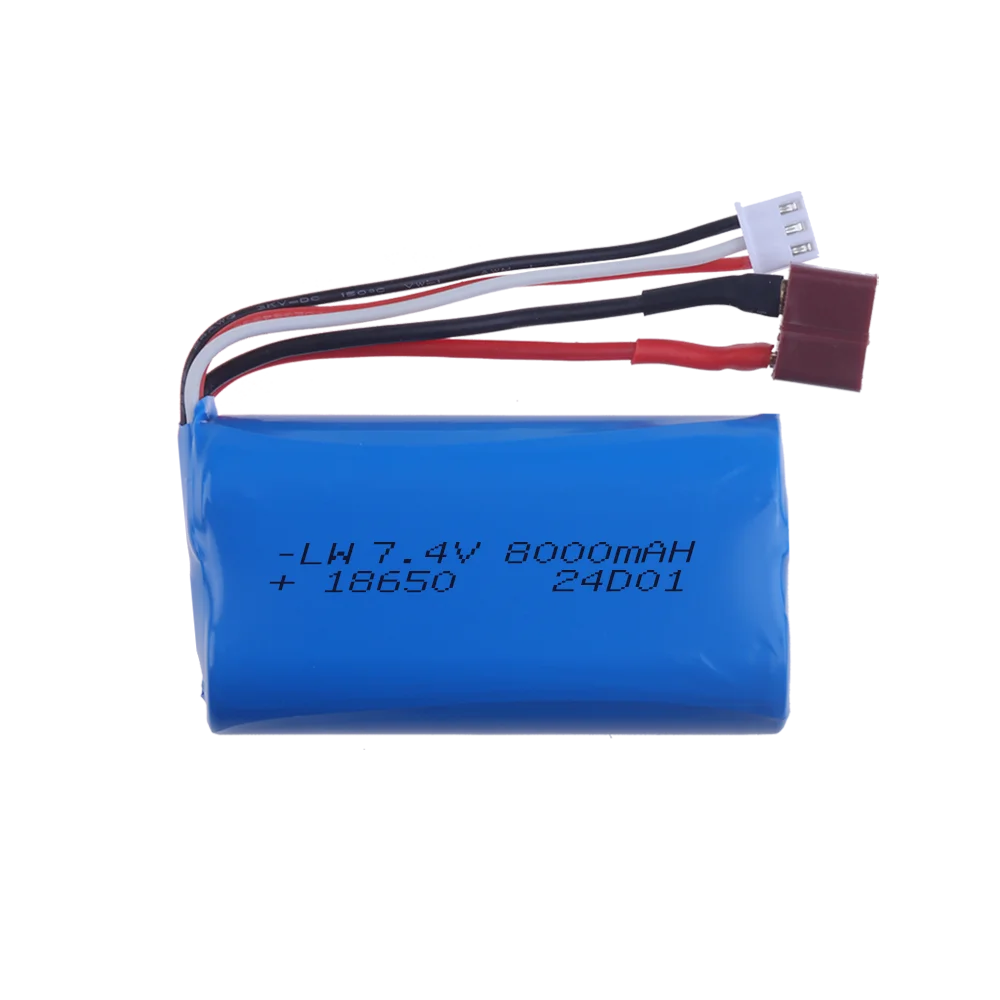 7.4V 8000mAh 18650 2S T PLUG lipo battery for Wltoys 10428/12428/12423 / Q46 Remote Control helicopter Car Boats Toys parts