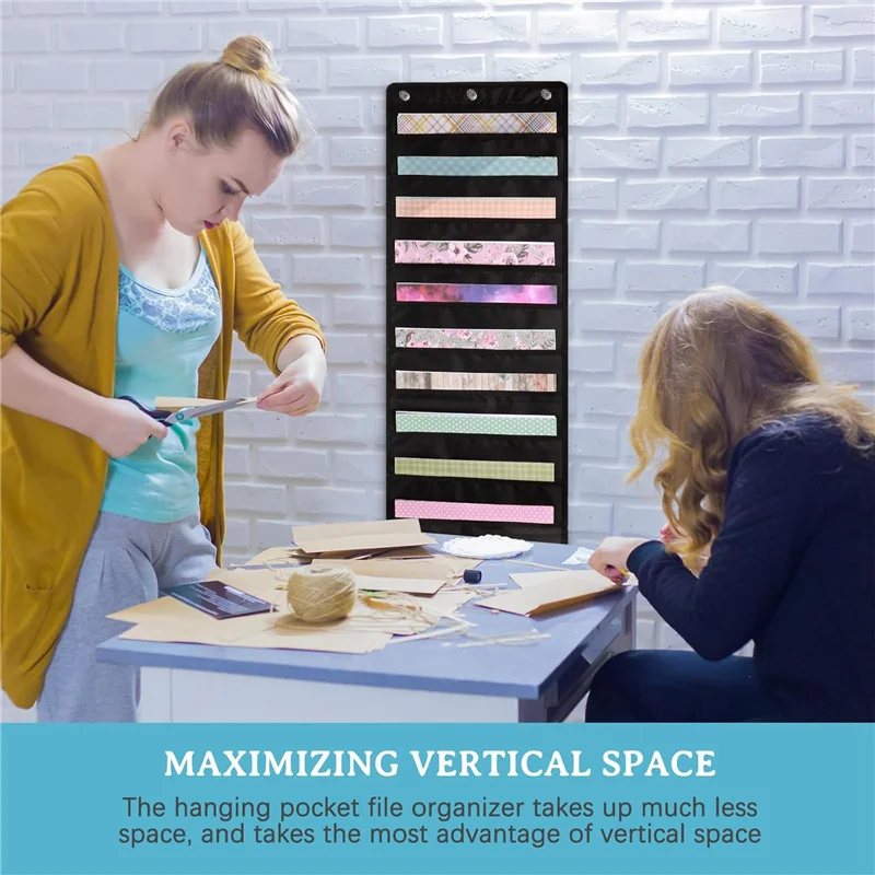 N82R Hanging Paper Storage Pocket, 12 X 12 Inch Paper Storage With 3 Pieces Hanging Hooks For Holding Scrapbook, Cardstock Durab