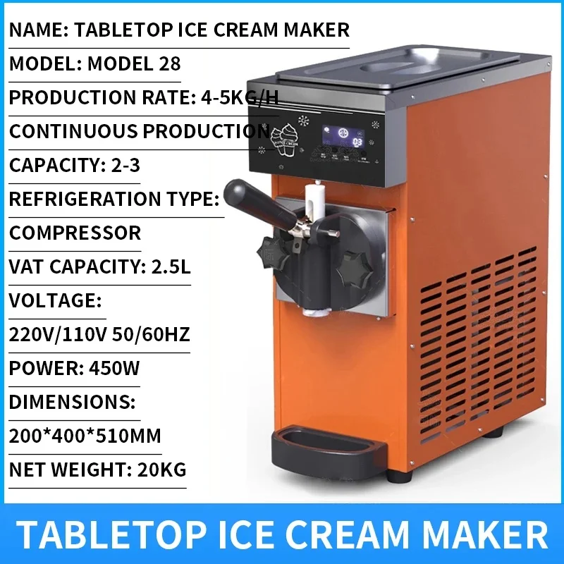 Tabletop Commercial Ice Cream Maker, 110V/220V Automatic Soft Serve Ice Cream Machine