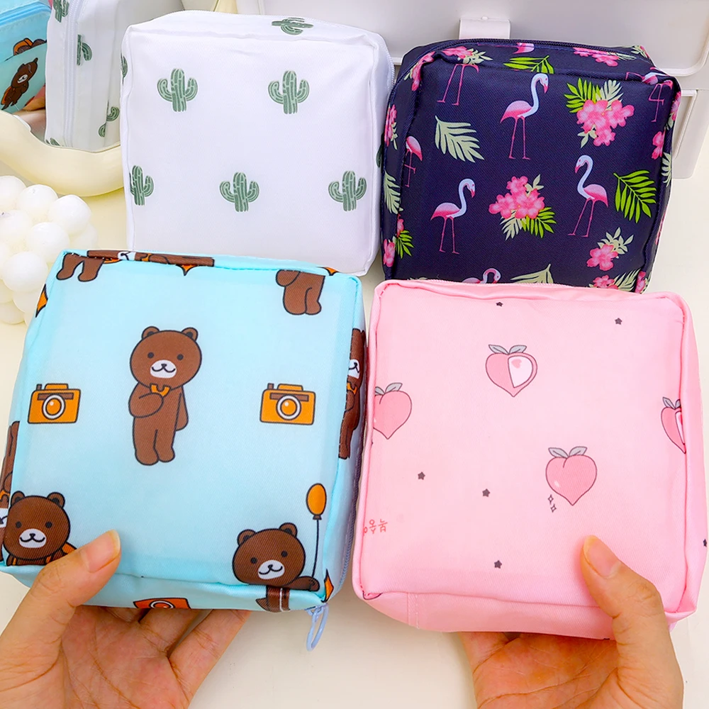 Cute Sanitary Napkin Storage Bag Multi-function Portable Cotton Pad Pouch Cosmetic Bag Girls Travel Makeup Bag Tampon Organizer